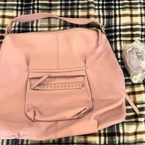 LAGGO Italian Leather Convertible Hobo Crossbody Bag in Nude Pink
